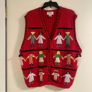 VTG CST Studio Teacher Red Knit Sweater Vest Size 3X CottonBlend V-Neck Button